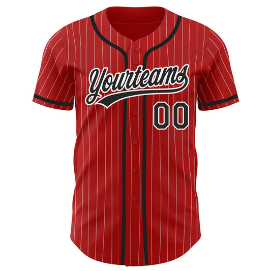 Custom Red White Pinstripe Black Authentic Baseball Jersey - Sky-Custom