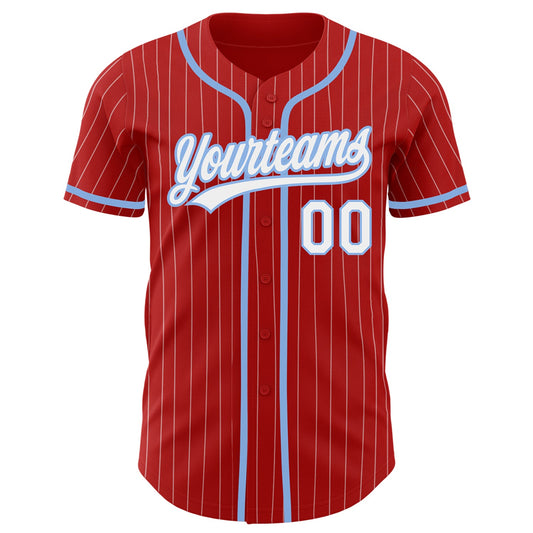 Custom Red White Pinstripe Light Blue Authentic Baseball Jersey - Sky-Custom