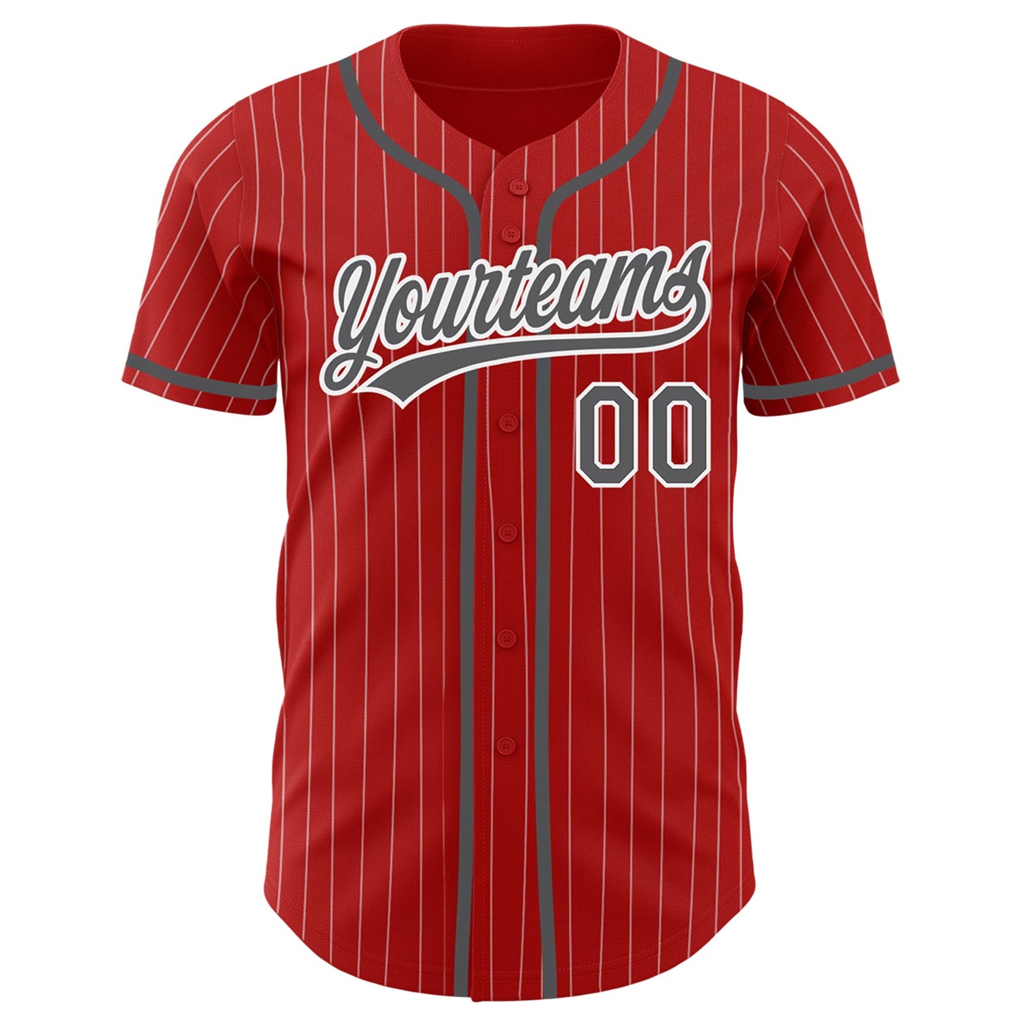 Custom Red White Pinstripe Steel Gray Authentic Baseball Jersey - Sky-Custom