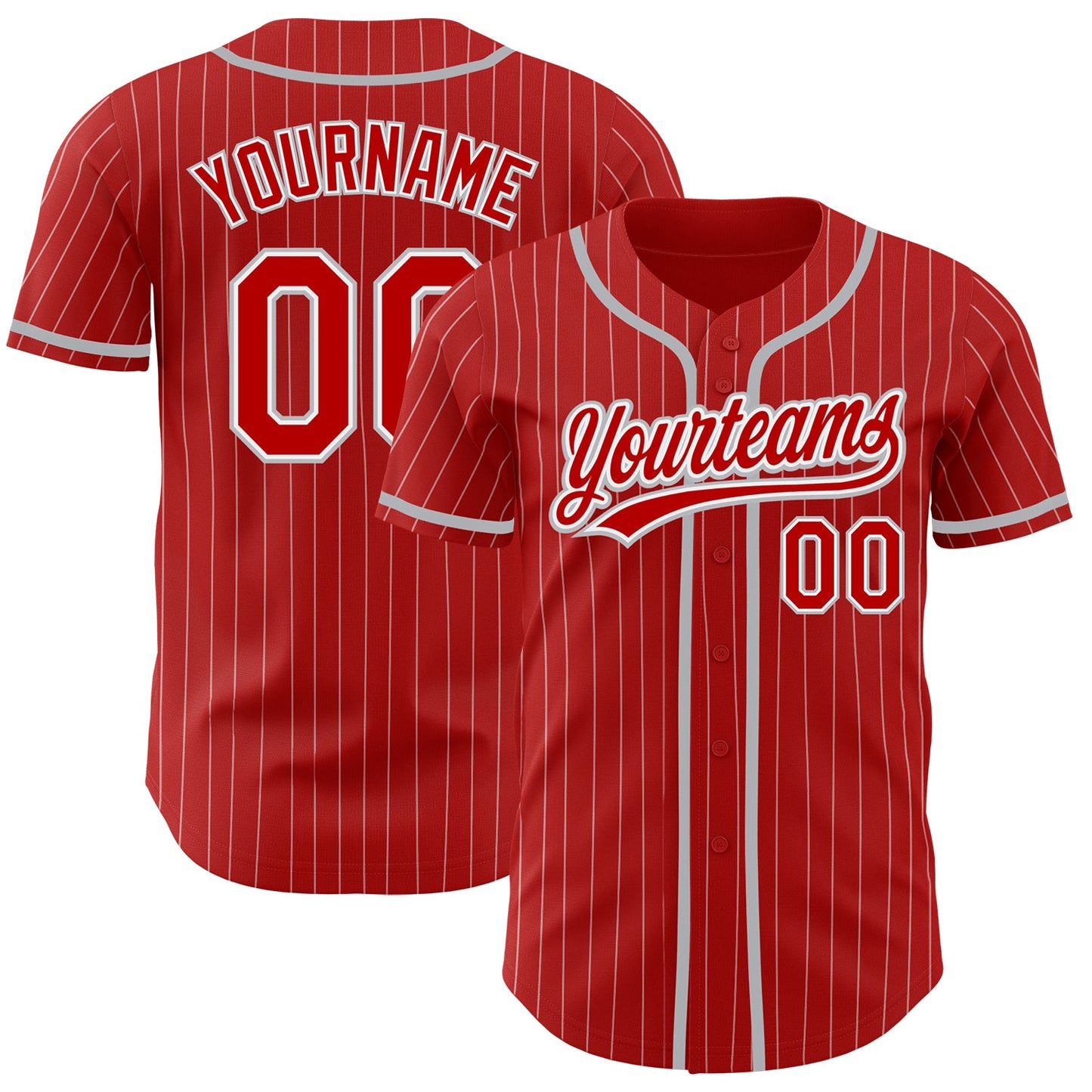Custom Red White Pinstripe Gray Authentic Baseball Jersey - Sky-Custom