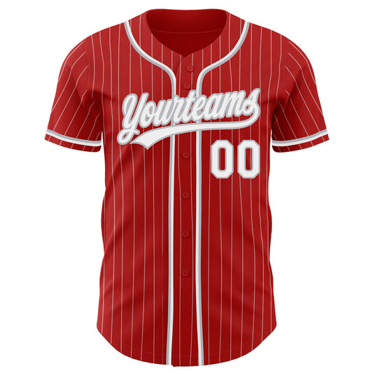 Custom Red White Pinstripe Gray Authentic Baseball Jersey - Sky-Custom