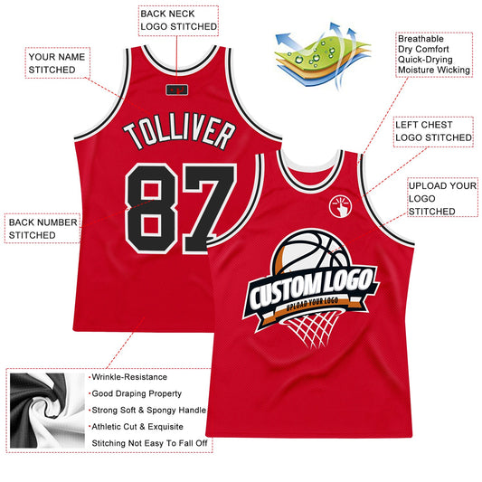 Custom Red Black-White Authentic Throwback Basketball Jersey - Sky-Custom
