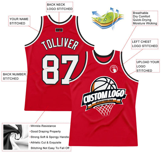 Custom Red White-Black Authentic Throwback Basketball Jersey - Sky-Custom