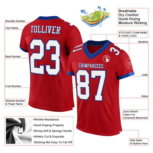 Custom Red White-Royal Mesh Authentic Football Jersey - Sky-Custom