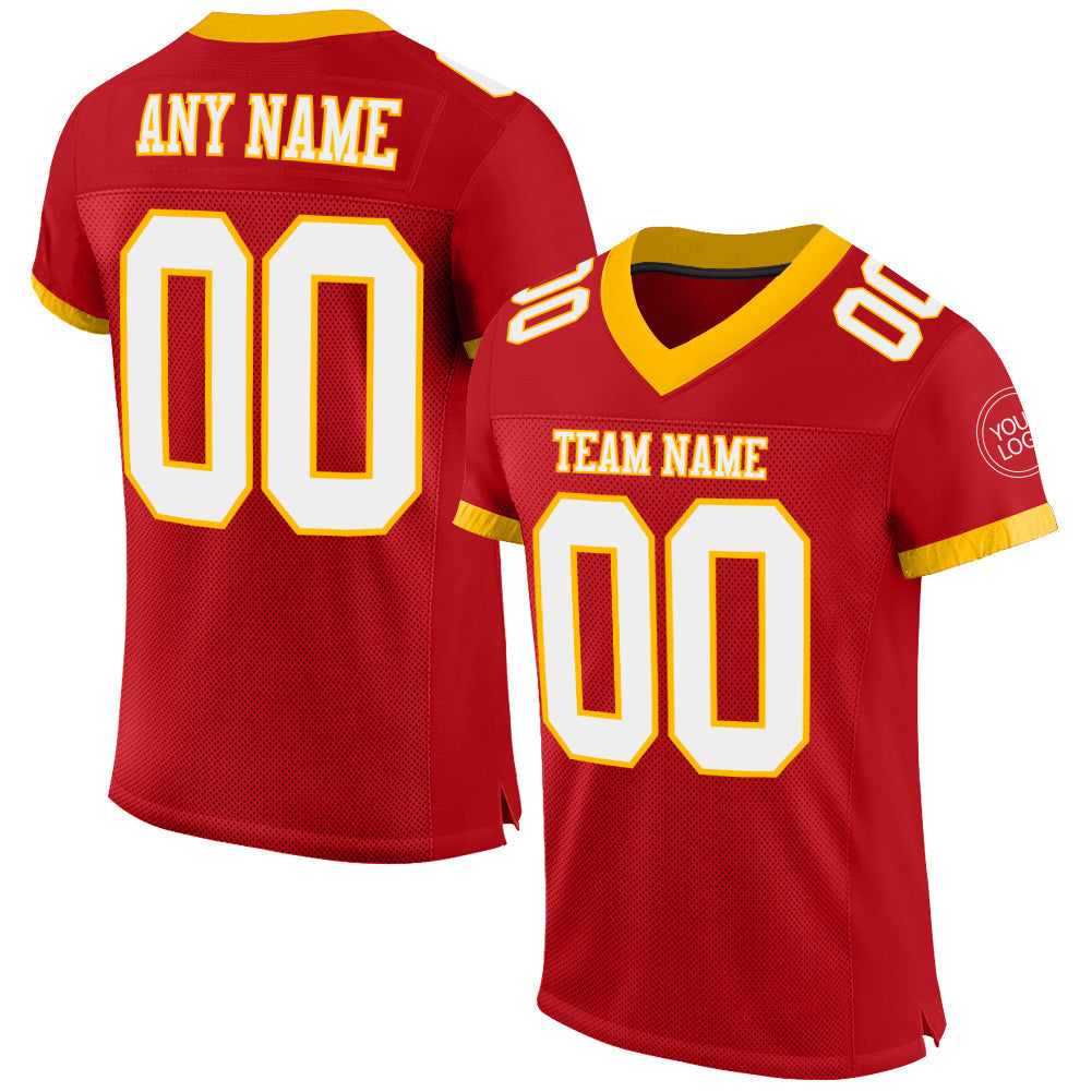 Custom Red White-Gold Mesh Authentic Football Jersey - Sky-Custom