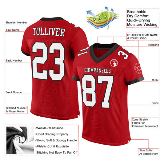 Custom Red White-Black Mesh Authentic Football Jersey - Sky-Custom