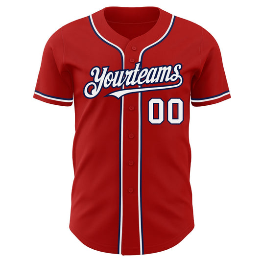 Custom Red White-Navy Authentic Baseball Jersey - Sky-Custom