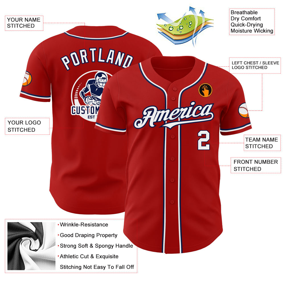 Custom Red White-Navy Authentic Baseball Jersey - Sky-Custom