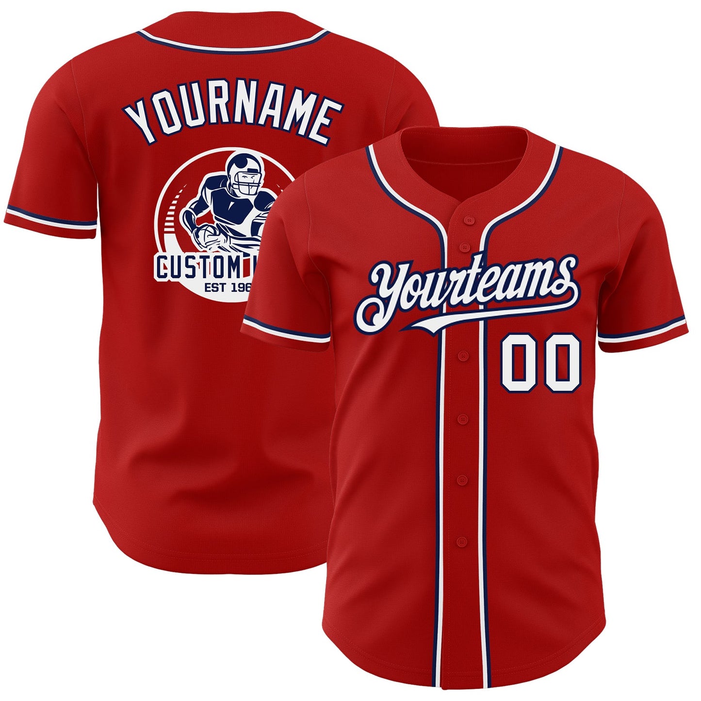 Custom Red White-Navy Authentic Baseball Jersey - Sky-Custom