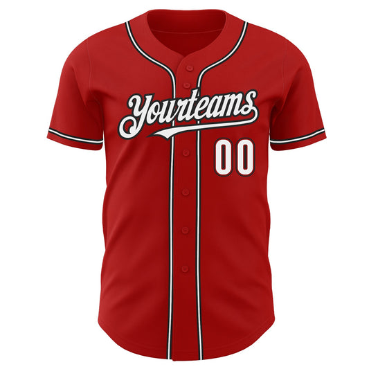 Custom Red White-Black Authentic Baseball Jersey - Sky-Custom