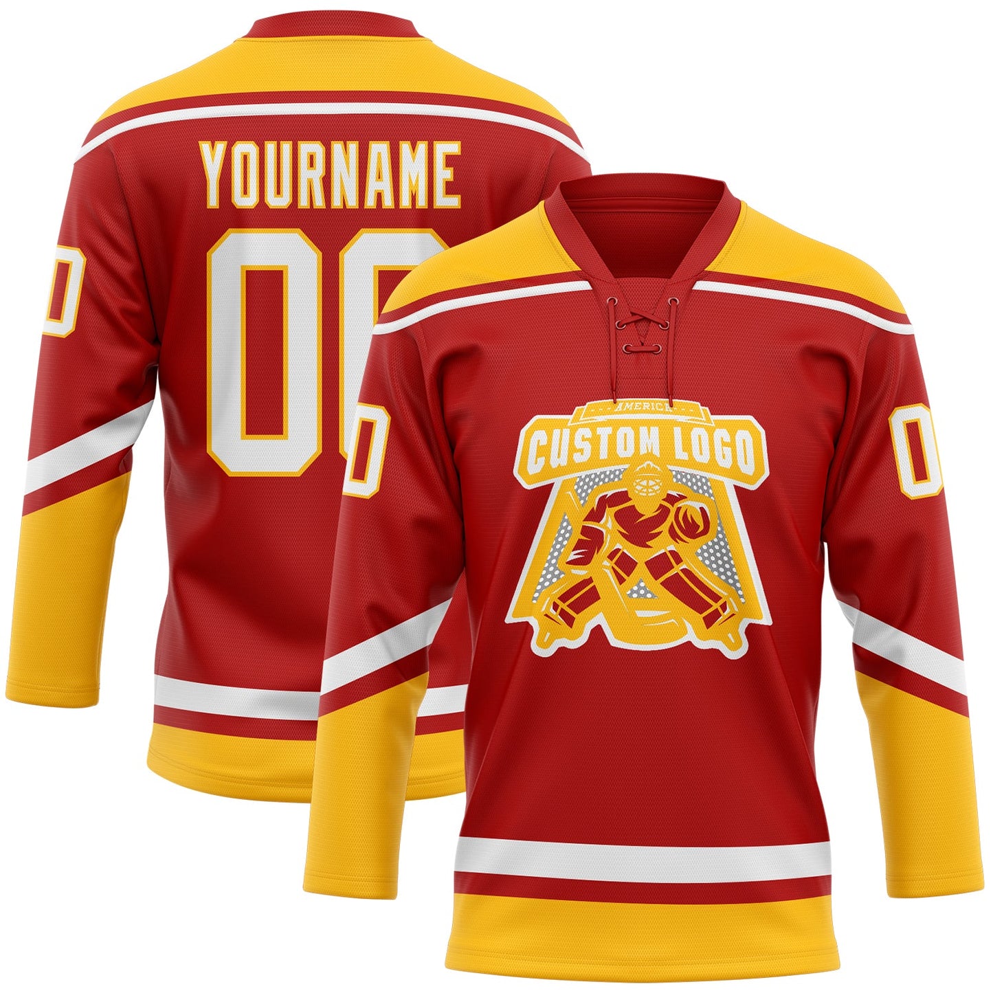 Custom Red White-Gold Hockey Lace Neck Jersey - Sky-Custom
