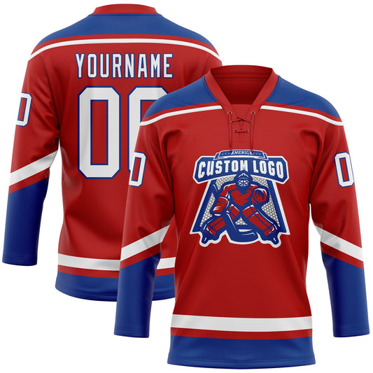 Custom Red White-Royal Hockey Lace Neck Jersey - Sky-Custom