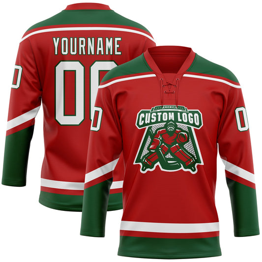 Custom Red White-Green Hockey Lace Neck Jersey - Sky-Custom