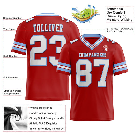 Custom Red White-Light Blue Mesh Authentic Football Jersey - Sky-Custom