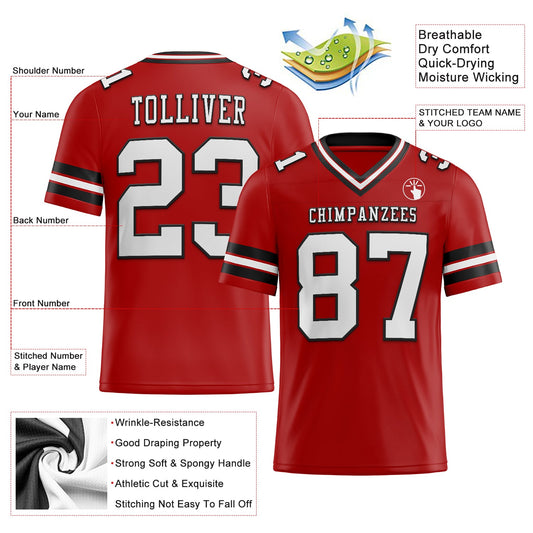 Custom Red White-Black Mesh Authentic Football Jersey - Sky-Custom
