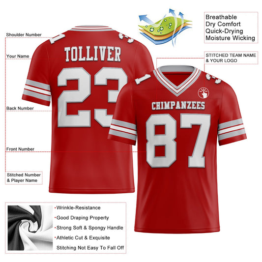 Custom Red White-Gray Mesh Authentic Football Jersey - Sky-Custom