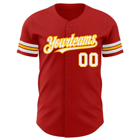 Custom Red White-Gold Authentic Baseball Jersey - Sky-Custom