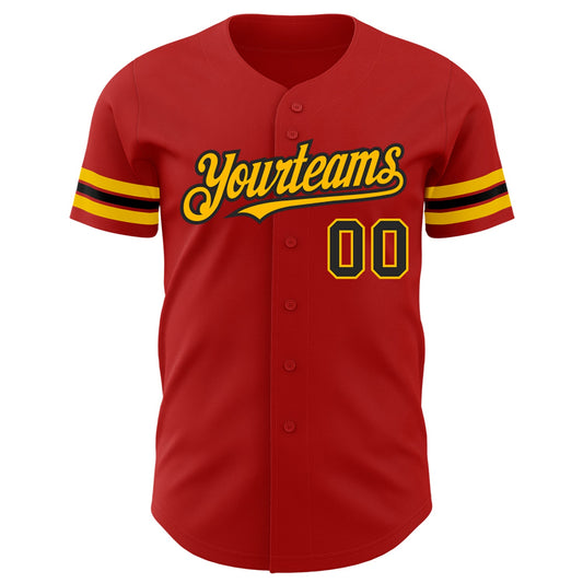 Custom Red Black-Gold Authentic Baseball Jersey - Sky-Custom