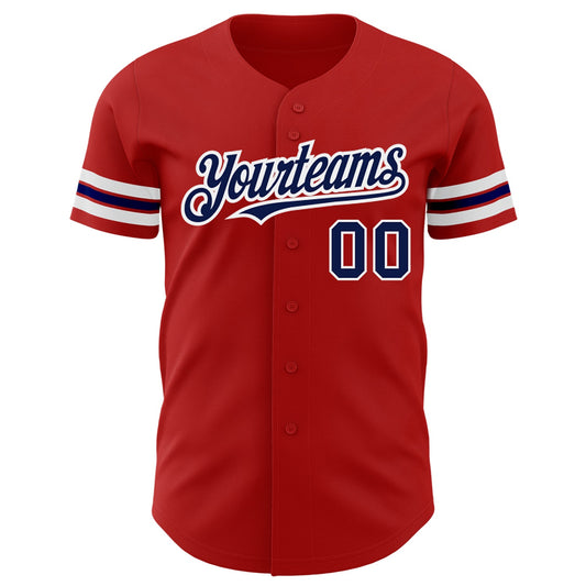 Custom Red Navy-White Authentic Baseball Jersey - Sky-Custom