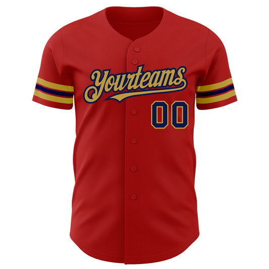 Custom Red Navy-Old Gold Authentic Baseball Jersey - Sky-Custom