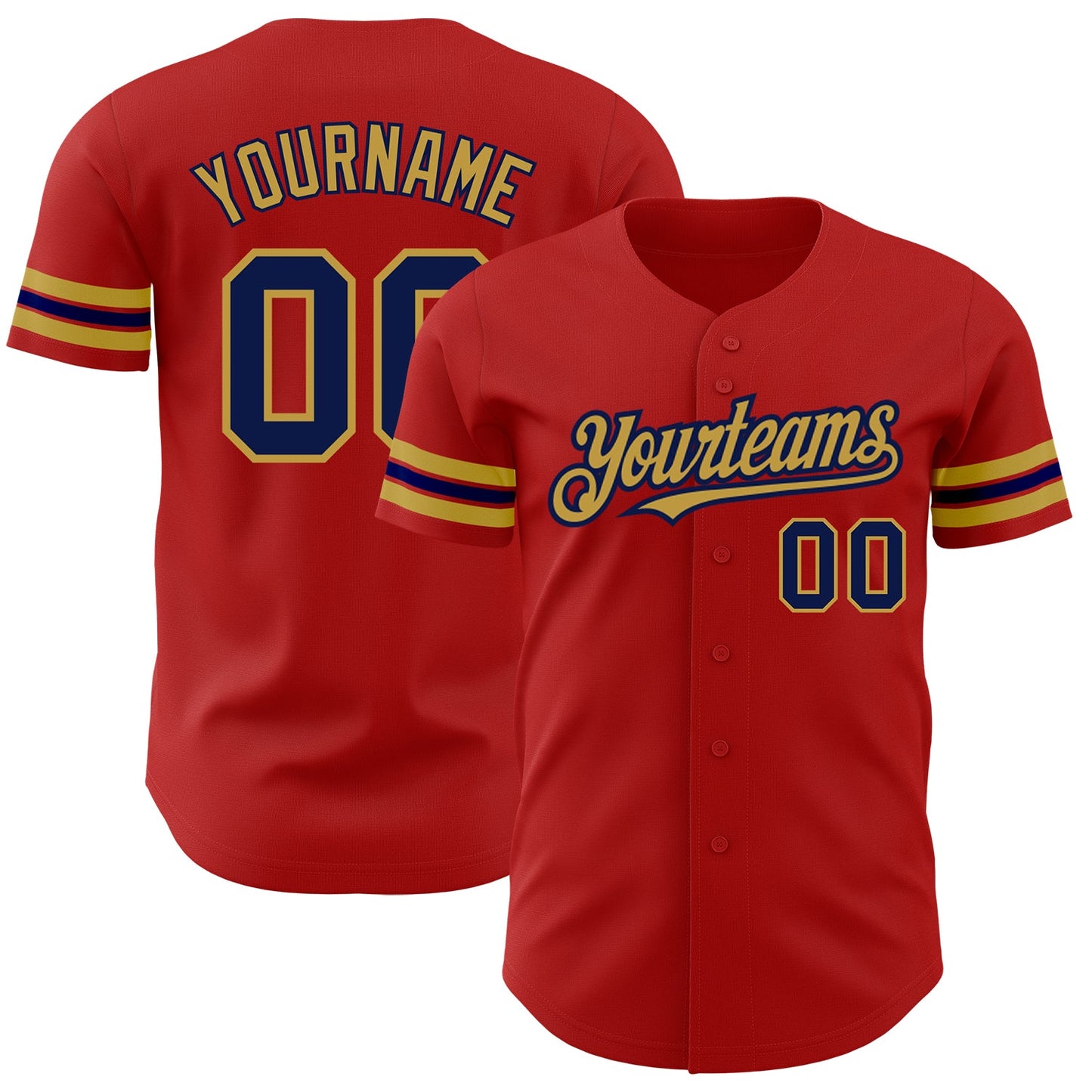 Custom Red Navy-Old Gold Authentic Baseball Jersey - Sky-Custom