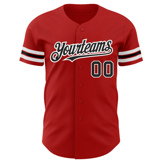 Custom Red Black-White Authentic Baseball Jersey - Sky-Custom