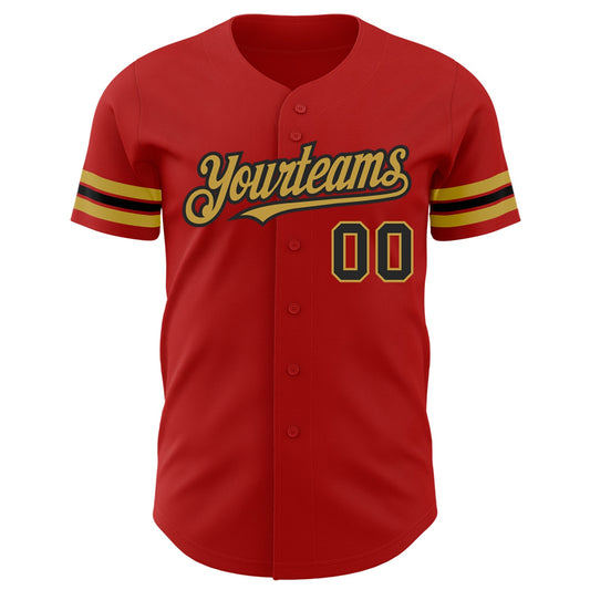Custom Red Black-Old Gold Authentic Baseball Jersey - Sky-Custom