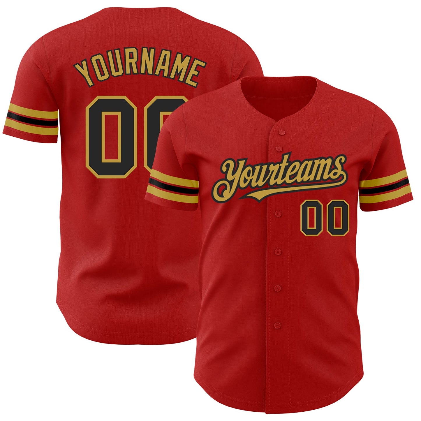 Custom Red Black-Old Gold Authentic Baseball Jersey - Sky-Custom