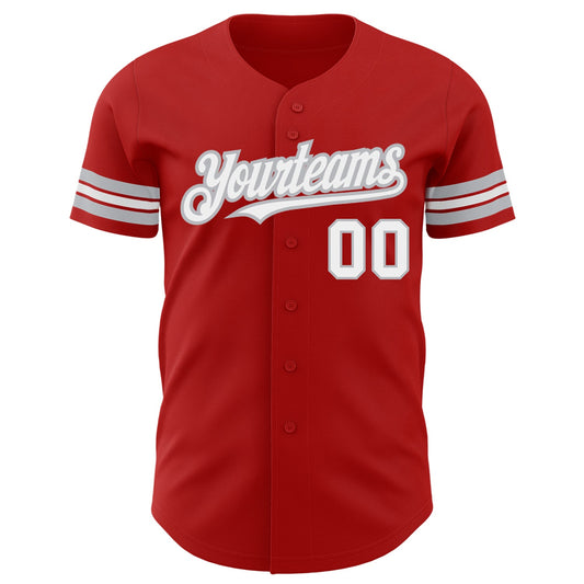 Custom Red White-Gray Authentic Baseball Jersey - Sky-Custom