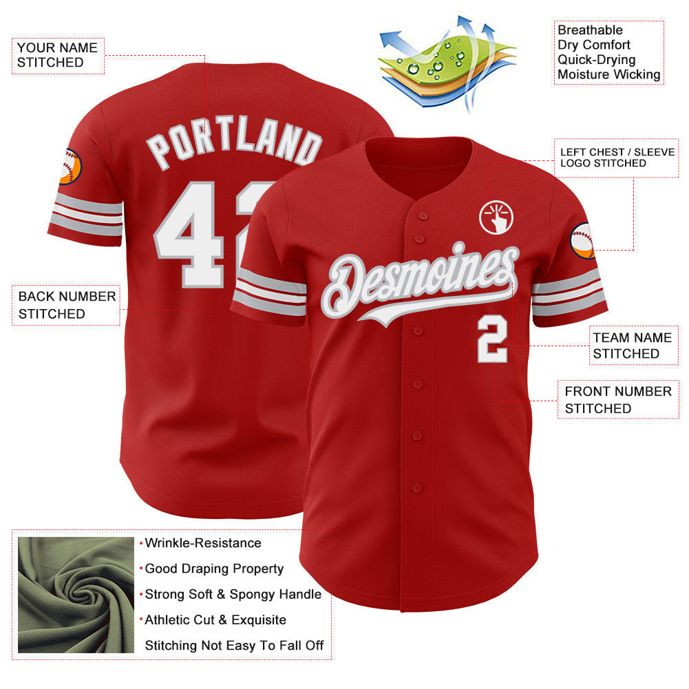 Custom Red White-Gray Authentic Baseball Jersey - Sky-Custom