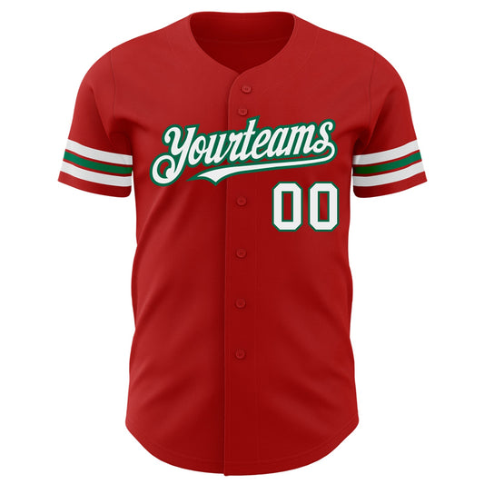Custom Red White-Kelly Green Authentic Baseball Jersey - Sky-Custom