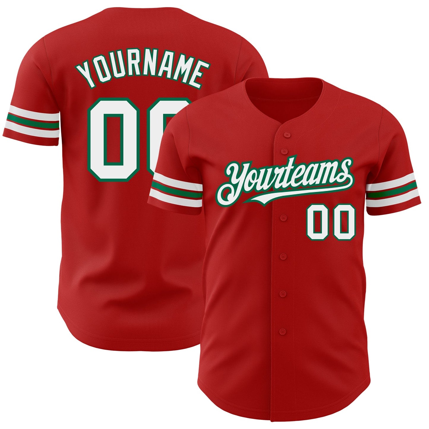 Custom Red White-Kelly Green Authentic Baseball Jersey - Sky-Custom