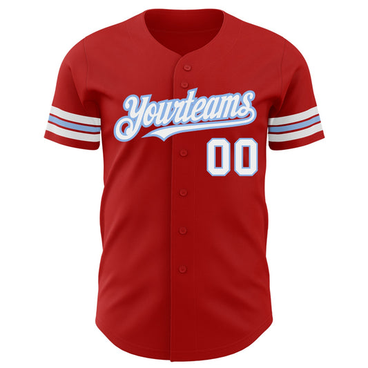 Custom Red White-Light Blue Authentic Baseball Jersey - Sky-Custom