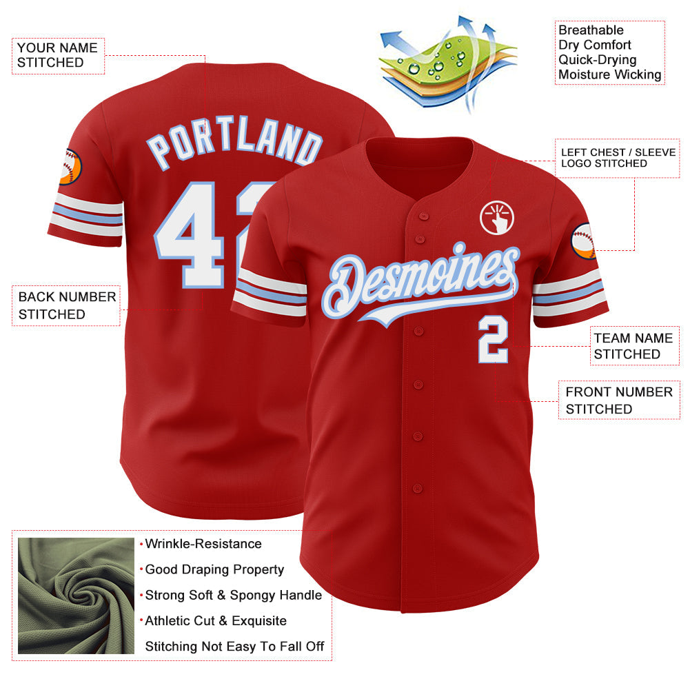 Custom Red White-Light Blue Authentic Baseball Jersey - Sky-Custom