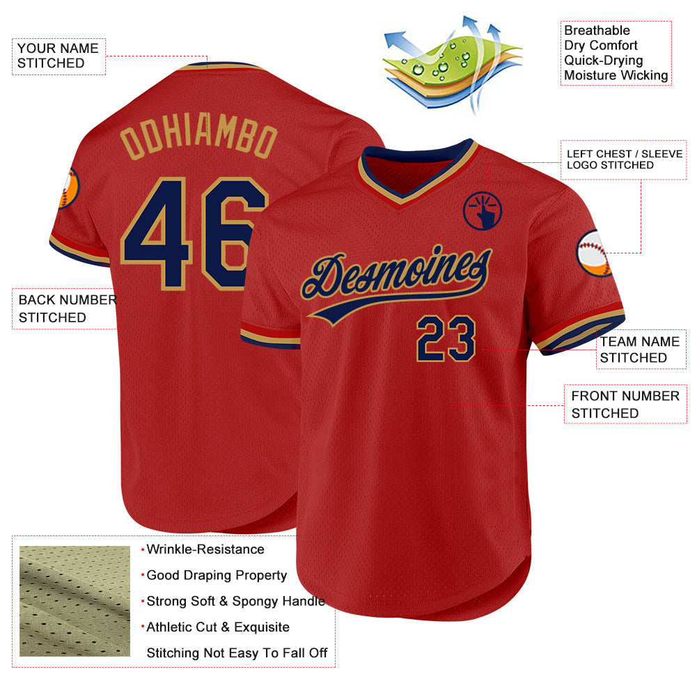 Custom Red Navy-Old Gold Authentic Throwback Baseball Jersey - Sky-Custom