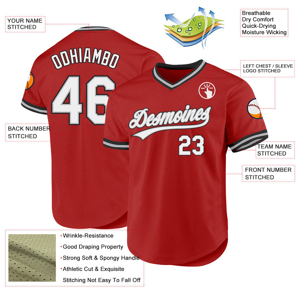 Custom Red Black Authentic Throwback Baseball Jersey - Sky-Custom