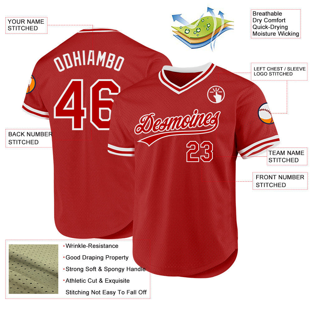 Custom Red White Authentic Throwback Baseball Jersey - Sky-Custom