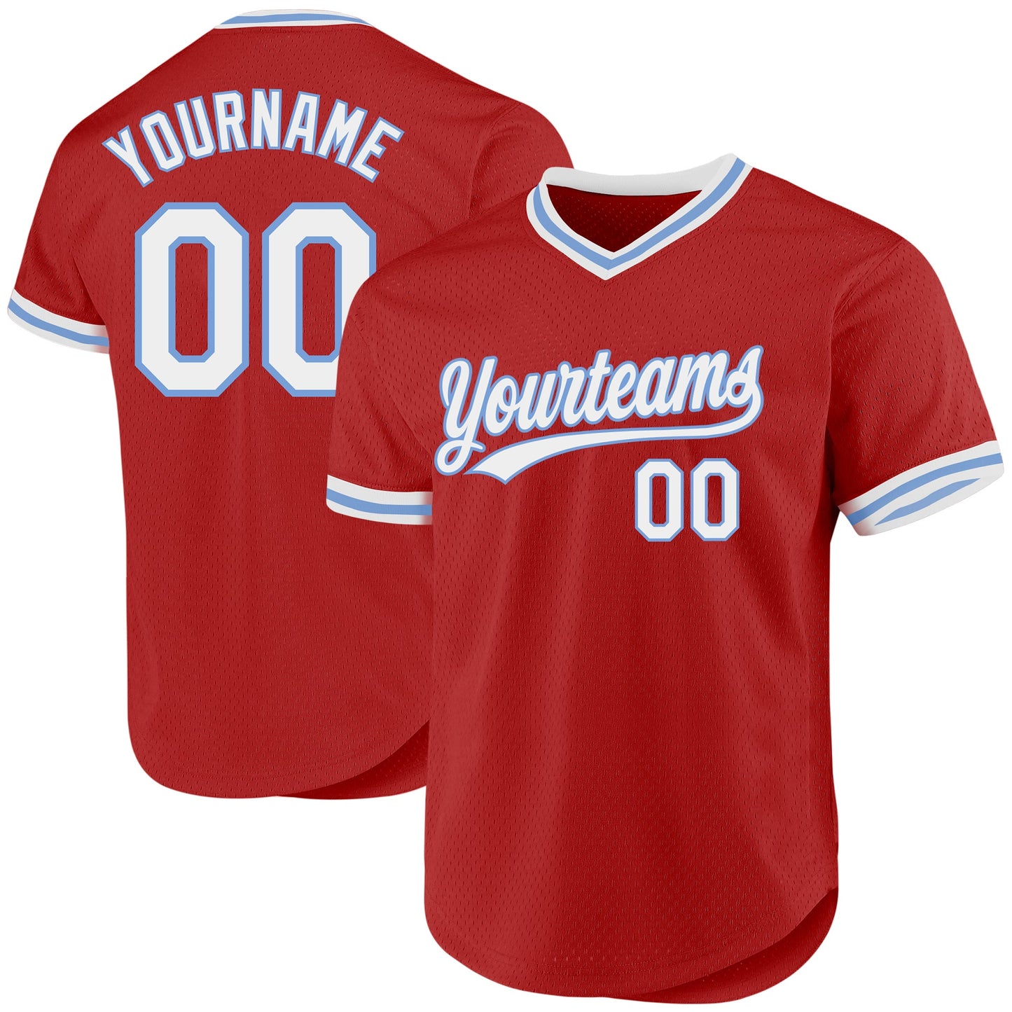 Custom Red White-Light Blue Authentic Throwback Baseball Jersey - Sky-Custom