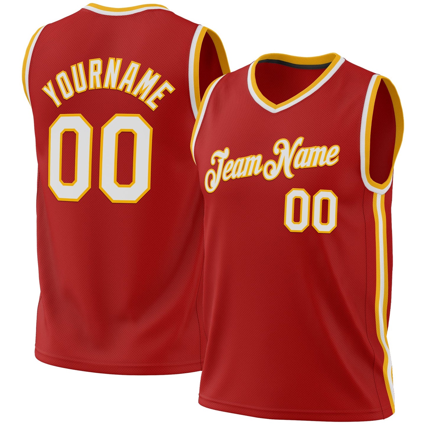 Custom Red White-Gold Authentic Throwback Basketball Jersey - Sky-Custom