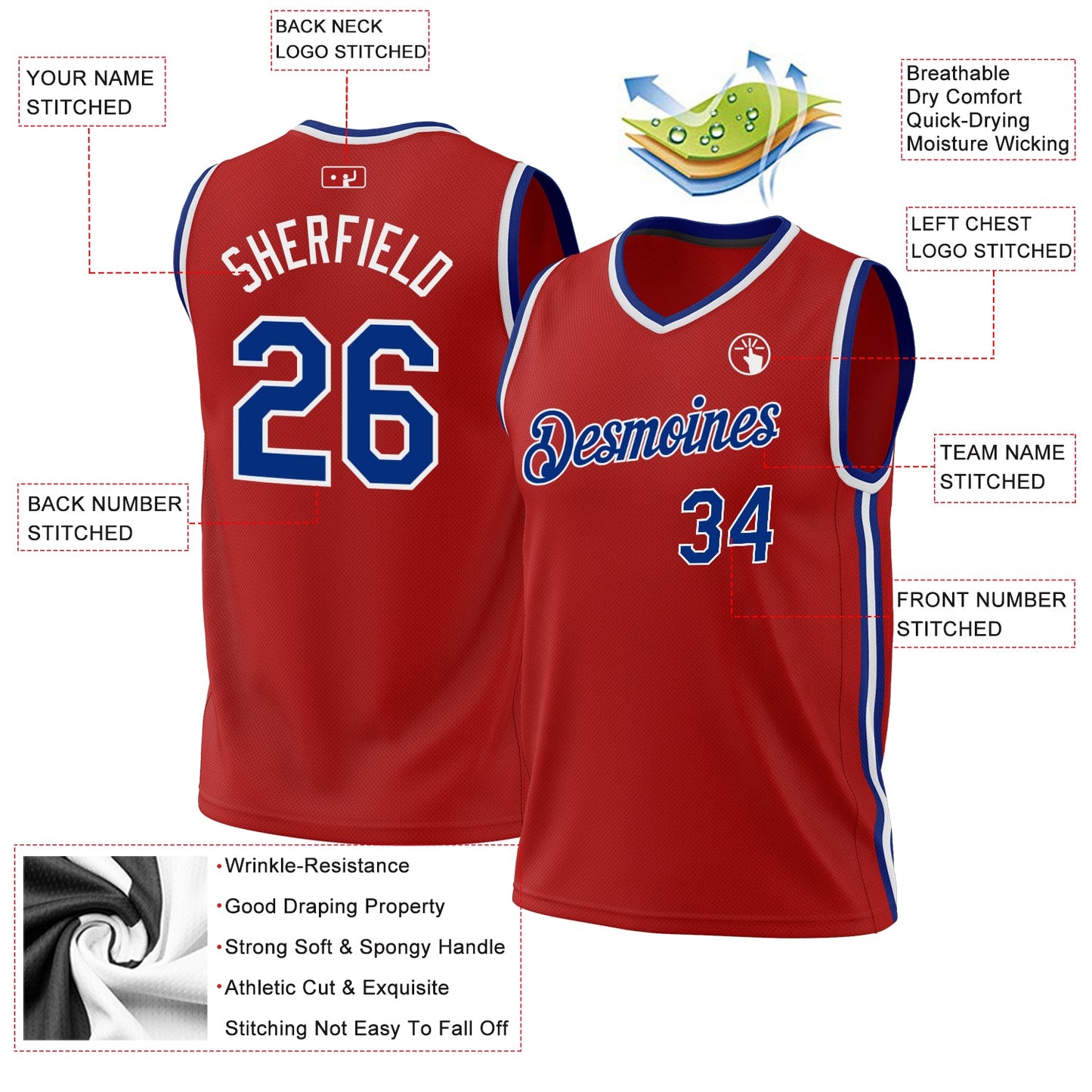 Custom Red Royal-White Authentic Throwback Basketball Jersey - Sky-Custom