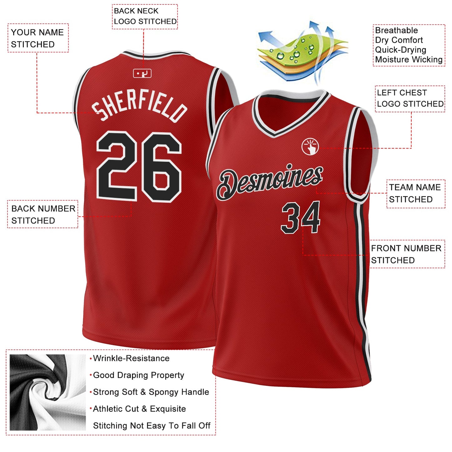 Custom Red Black-White Authentic Throwback Basketball Jersey - Sky-Custom