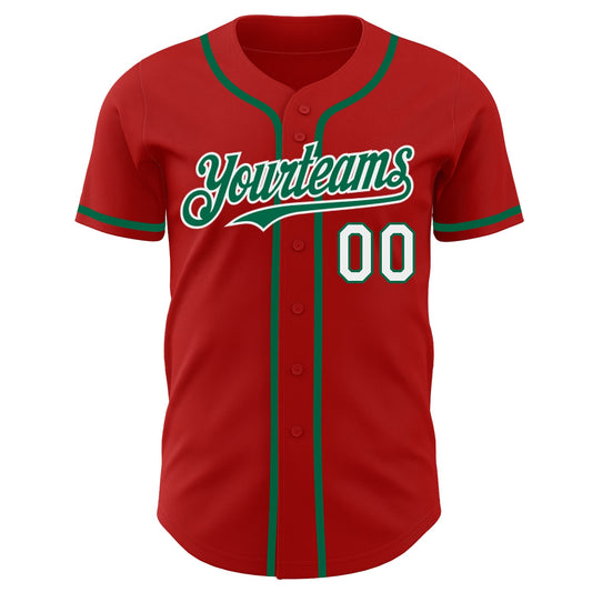 Custom Red White-Kelly Green Authentic Baseball Jersey - Sky-Custom