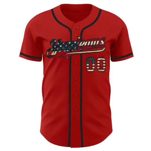 Custom Red Vintage USA Flag-Black Authentic Baseball Jersey - Sky-Custom