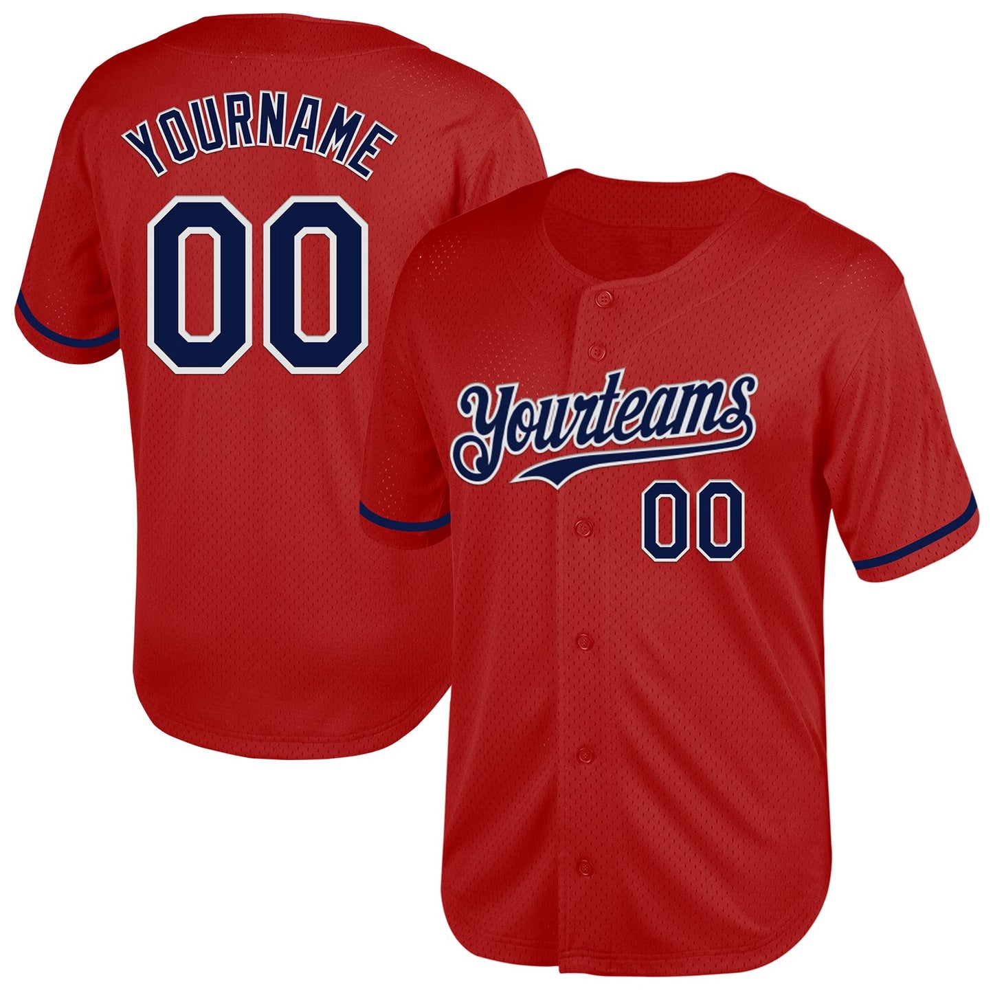 Custom Red Navy-White Mesh Authentic Throwback Baseball Jersey - Sky-Custom