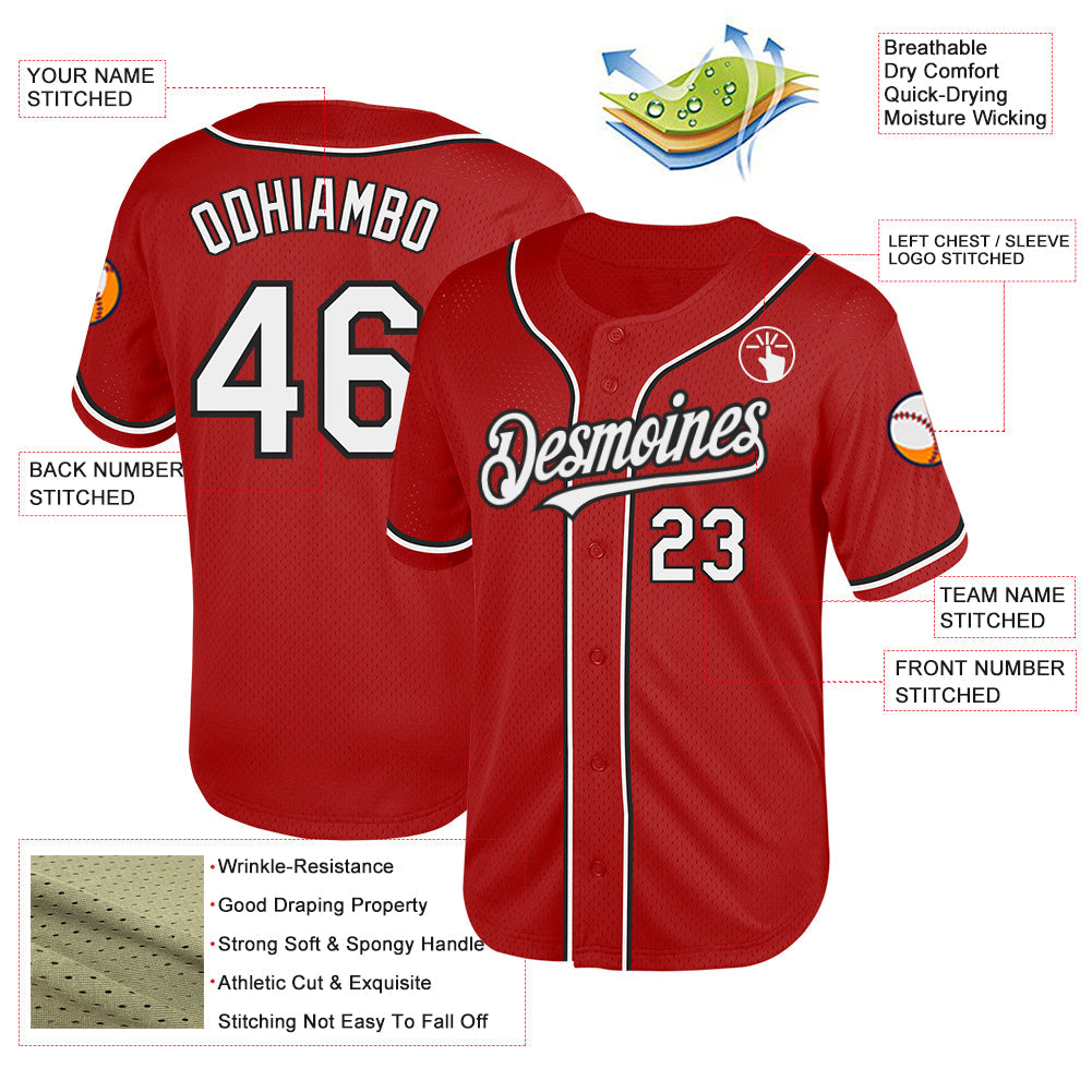 Custom Red White-Black Mesh Authentic Throwback Baseball Jersey - Sky-Custom