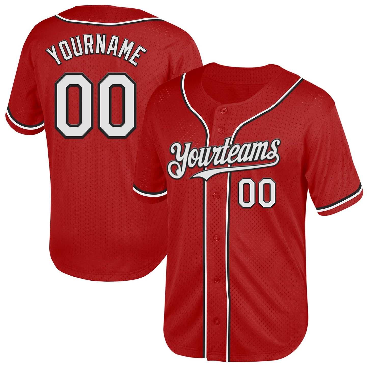 Custom Red White-Black Mesh Authentic Throwback Baseball Jersey - Sky-Custom