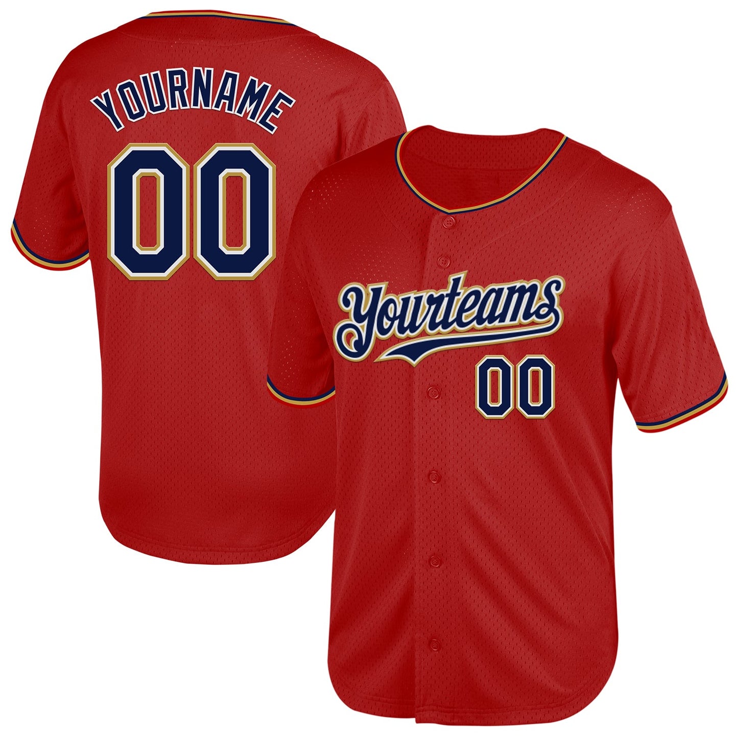Custom Red Navy-Old Gold Mesh Authentic Throwback Baseball Jersey - Sky-Custom