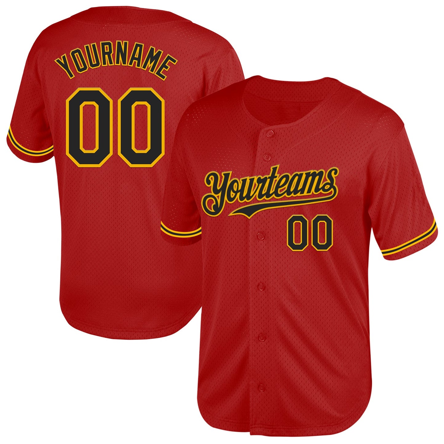 Custom Red Black-Gold Mesh Authentic Throwback Baseball Jersey - Sky-Custom