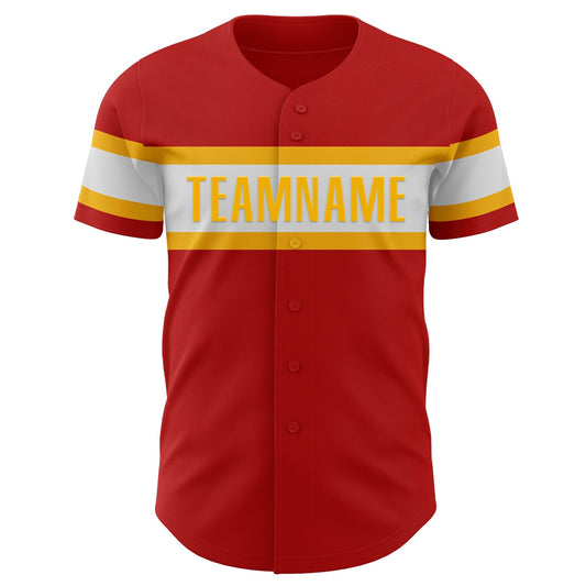 Custom Red White-Gold Authentic Baseball Jersey - Sky-Custom