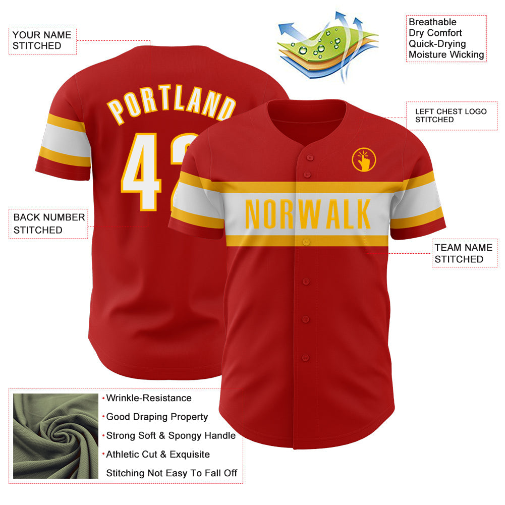 Custom Red White-Gold Authentic Baseball Jersey - Sky-Custom